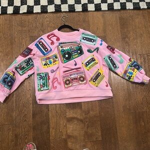 NWOT Queen Of Sparkles Pink Vintage Cassettes Sweatshirt